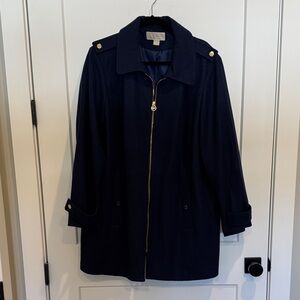 Michael Kors Women’s 2X Navy Wool Trench Coat with Gold Details